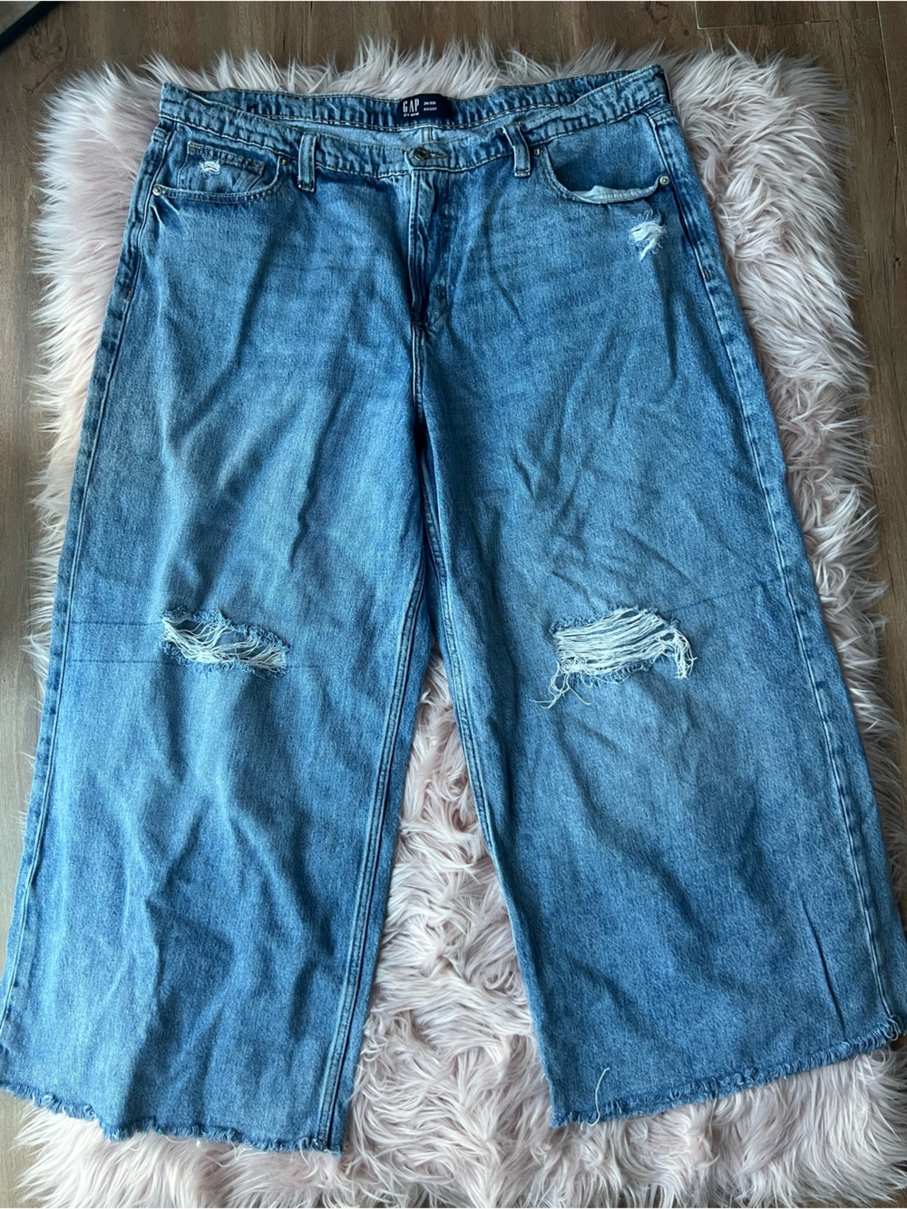 GAP Medium Blue Distressed Wide-Leg Jeans Plus Size